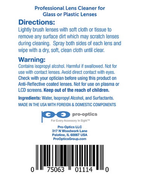 Optic Shop ProLens™ Eyeglass Lens Cleaner Spray 4 oz (1114) Pro